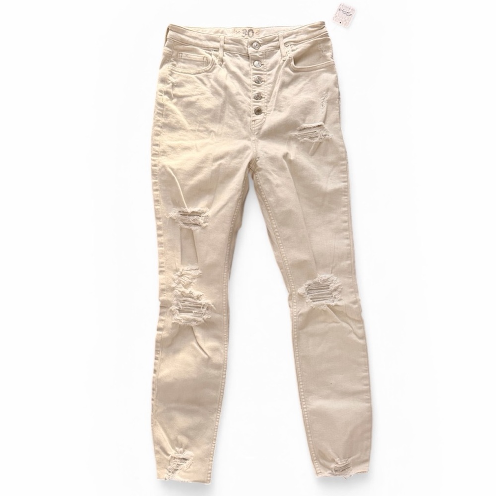 Free People We The Free Skinny Jeans White Distressed High Rise Raw Hem NWT 30